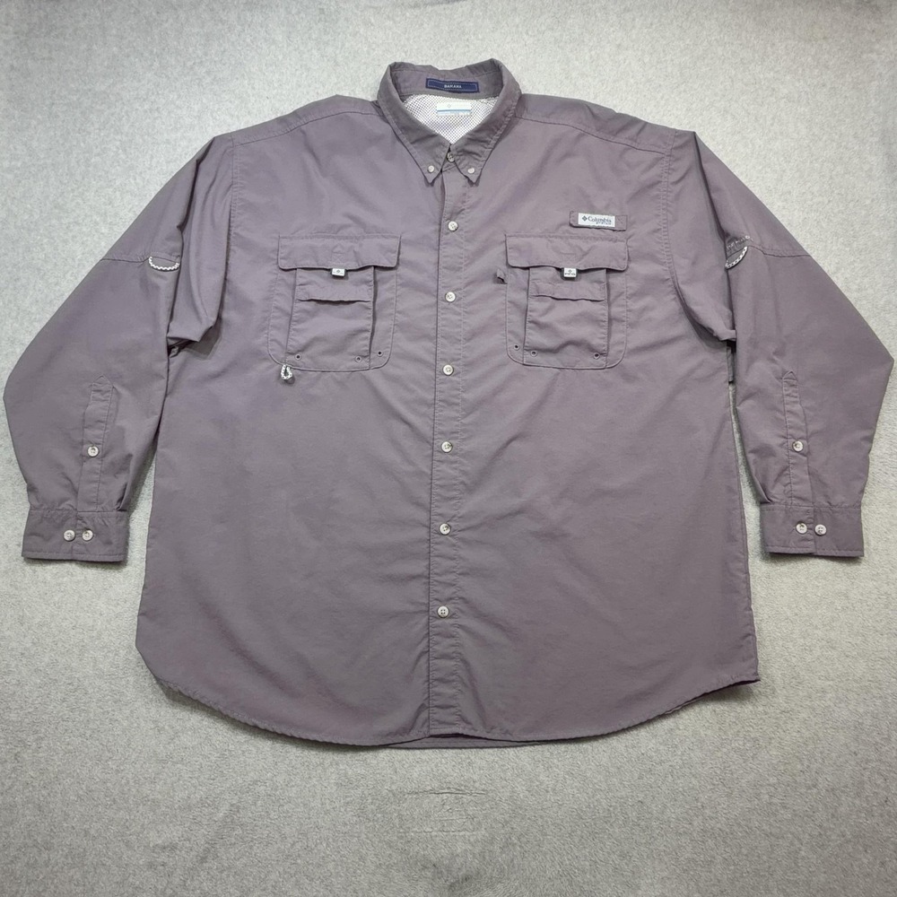 Columbia Bahama Shirt Mens XXL Gray Omni Shade Long Sleeve Fishing Vented